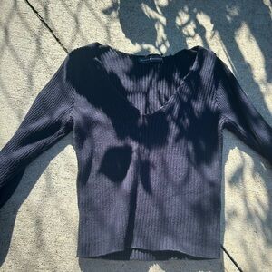 Brandy Melville Navy V-Neck Ribbed Top